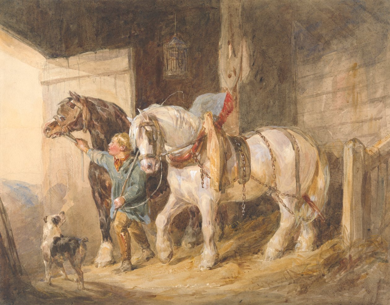 Stallpojke med vagnhästar av John Frederick Tayler