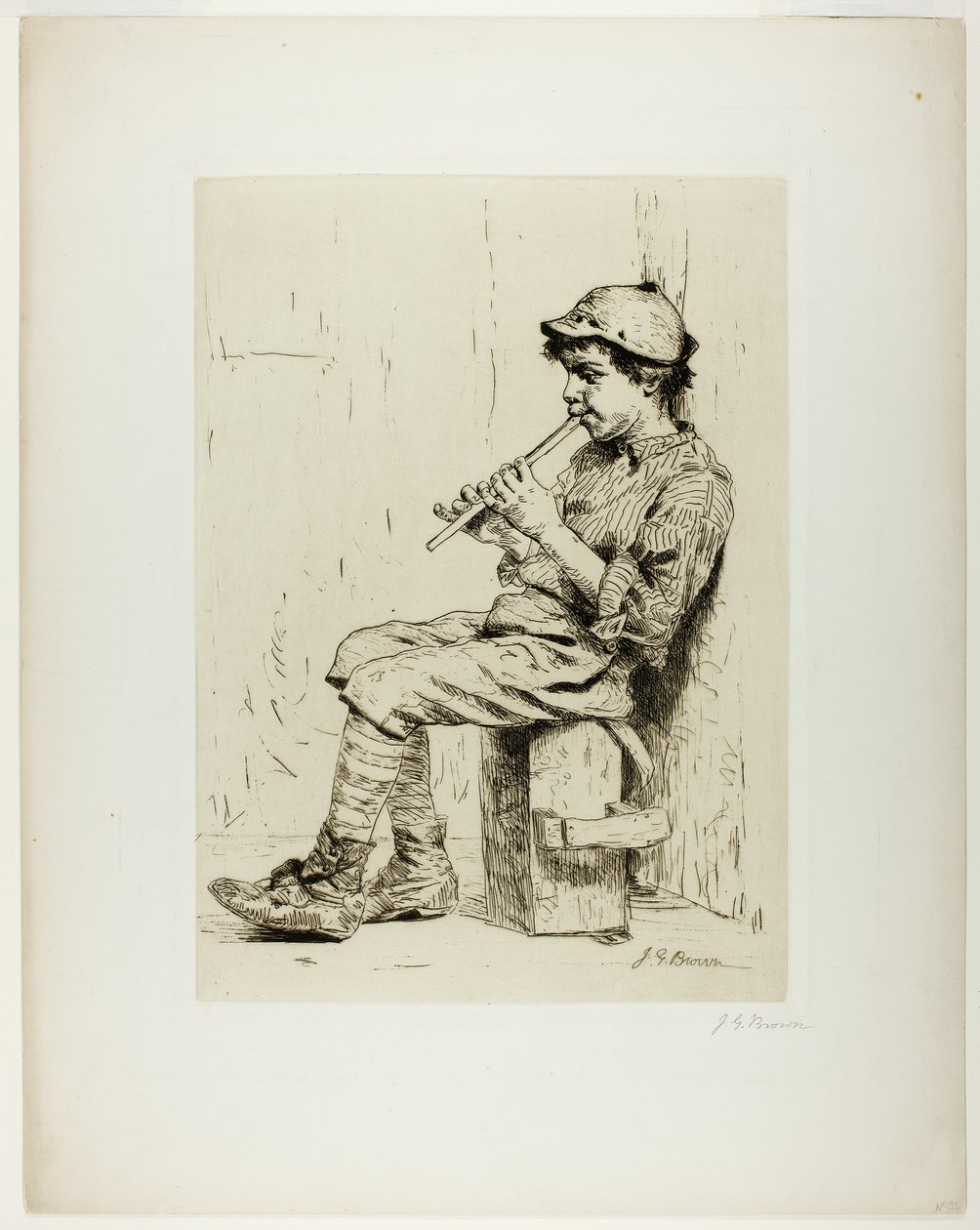 Pojke som spelar en flöjt av John George Brown