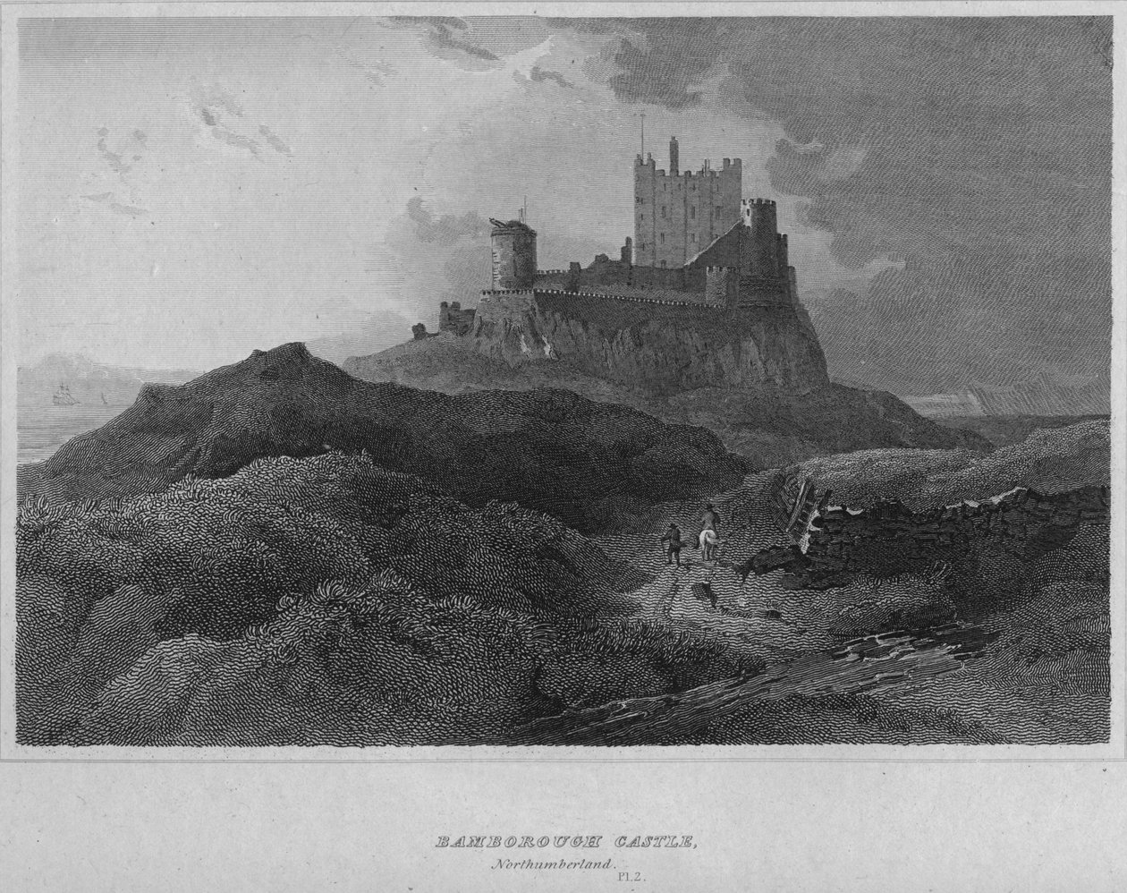 Bamborough Castle, Northumberland, 1814 av John Greig