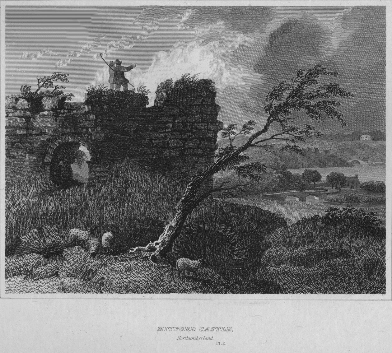 Mitford Castle, Northumberland, 1814 av John Greig