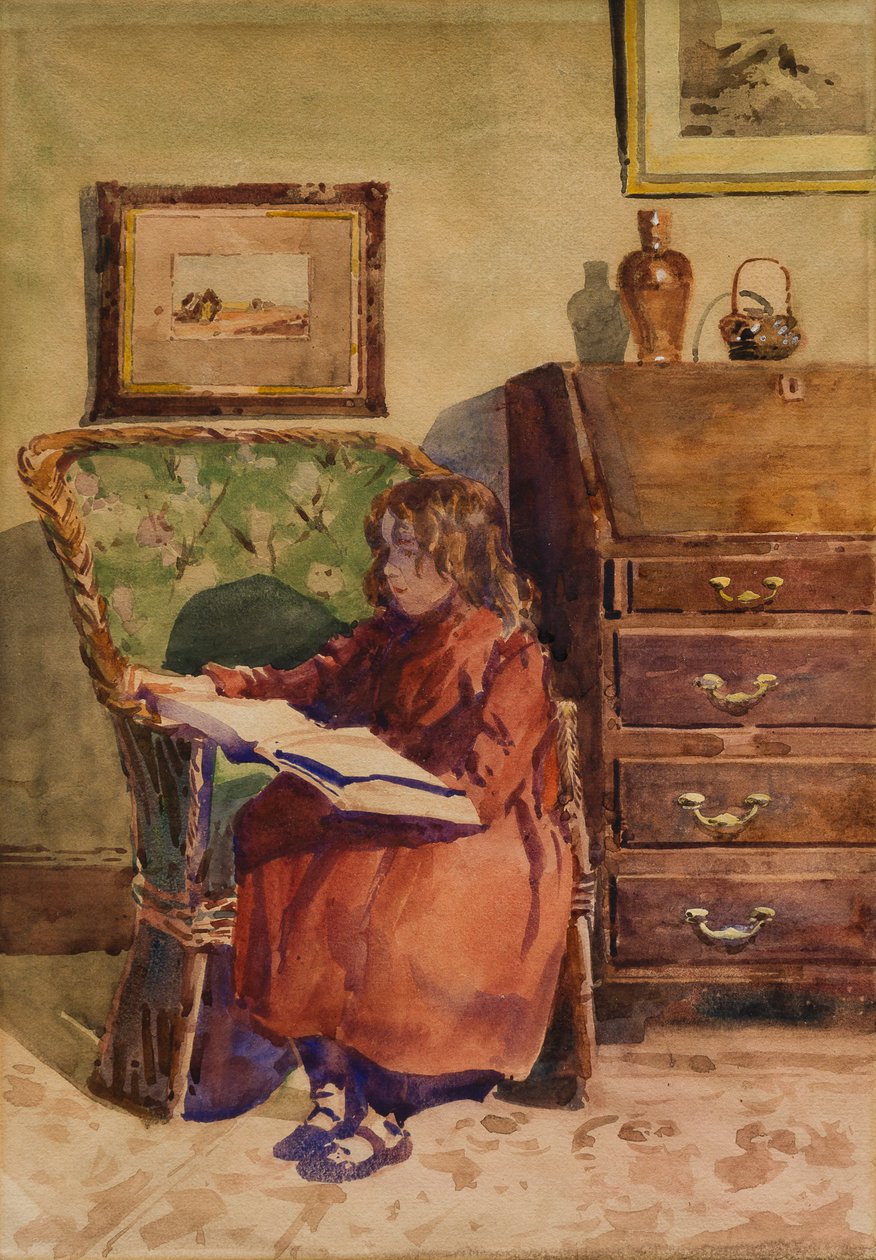 Flicka som sitter och läser (wc på papper) av John Guttridge Sykes
