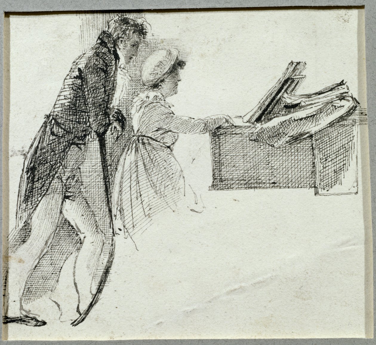 At the Piano (bläck på papper) av John Harden