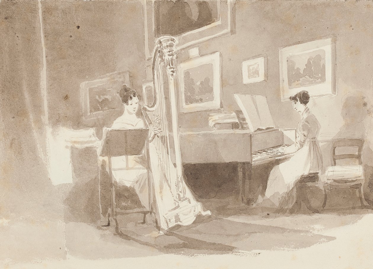 Harpist (wc på papper) av John Harden