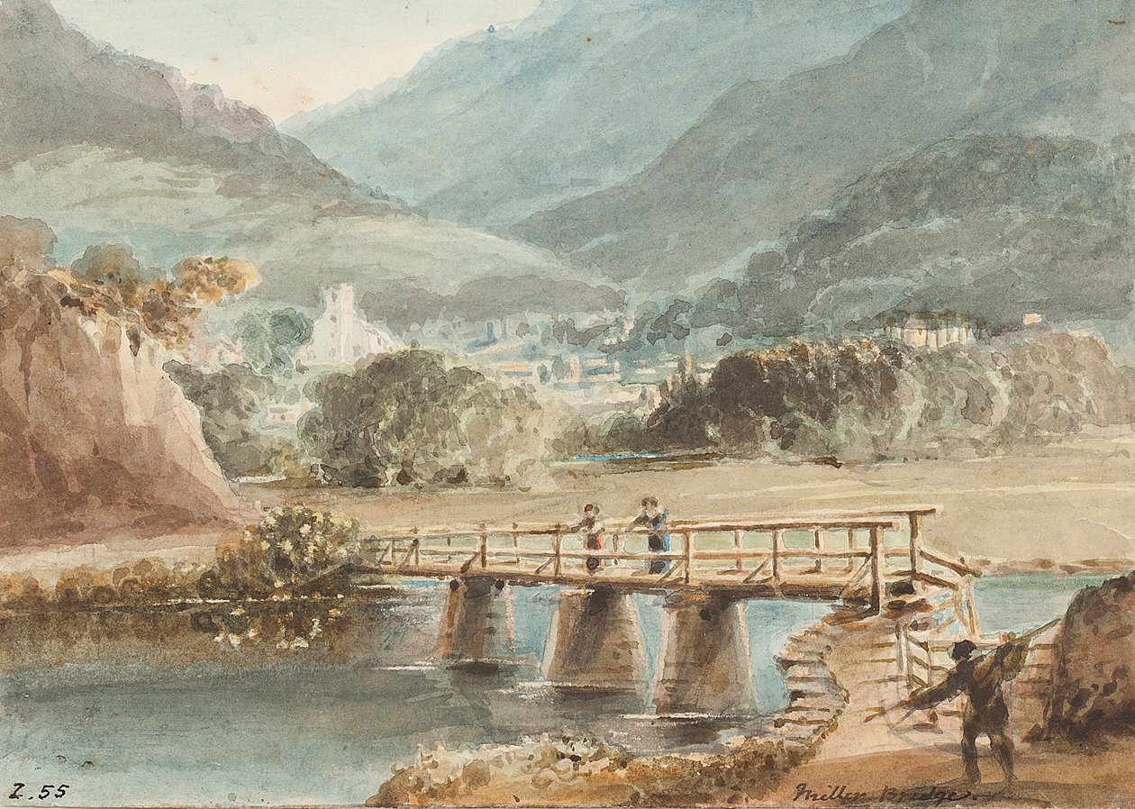 Old Miller Bridge, 1843 (wc på papper) av John Harden