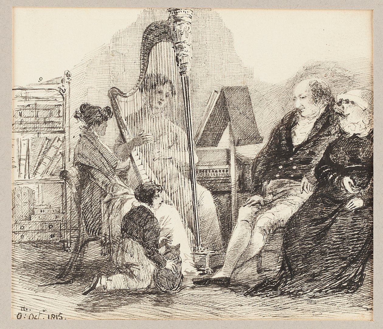 Spelar musik på harpan, 1815 av John Harden