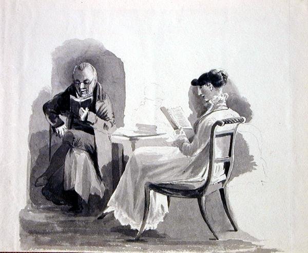 Läsning (penna och bläck på papper) av John Harden