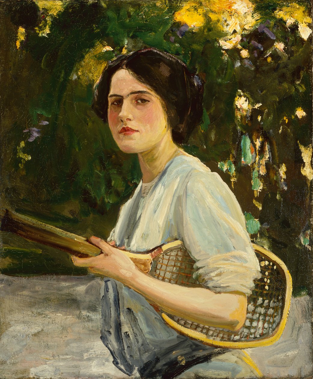 Eileen Lavery håller ett tennisracket av John Lavery