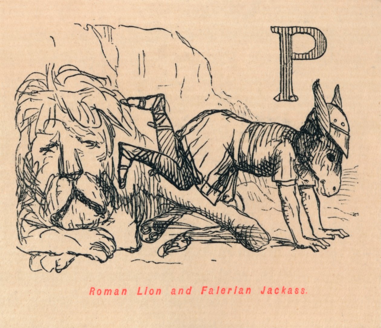 Romersk lejon och Falerian Jackass, 1852 av John Leech