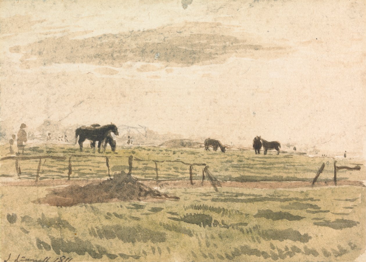 Hästar i en hage av John Linnell