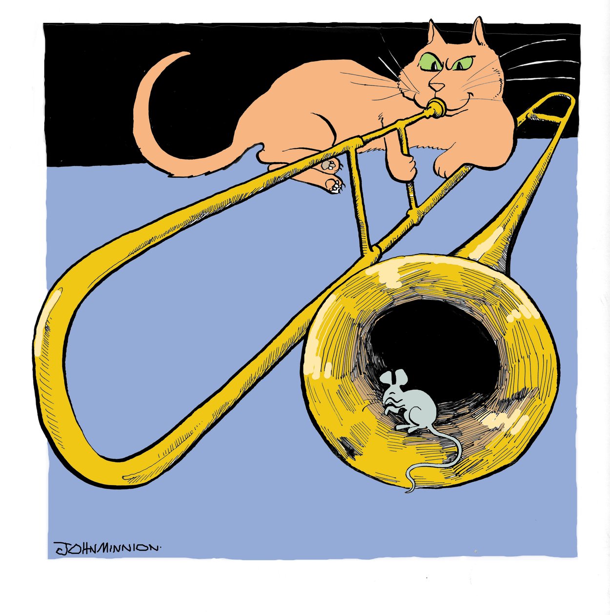 Katt som spelar trombon av John Minnion