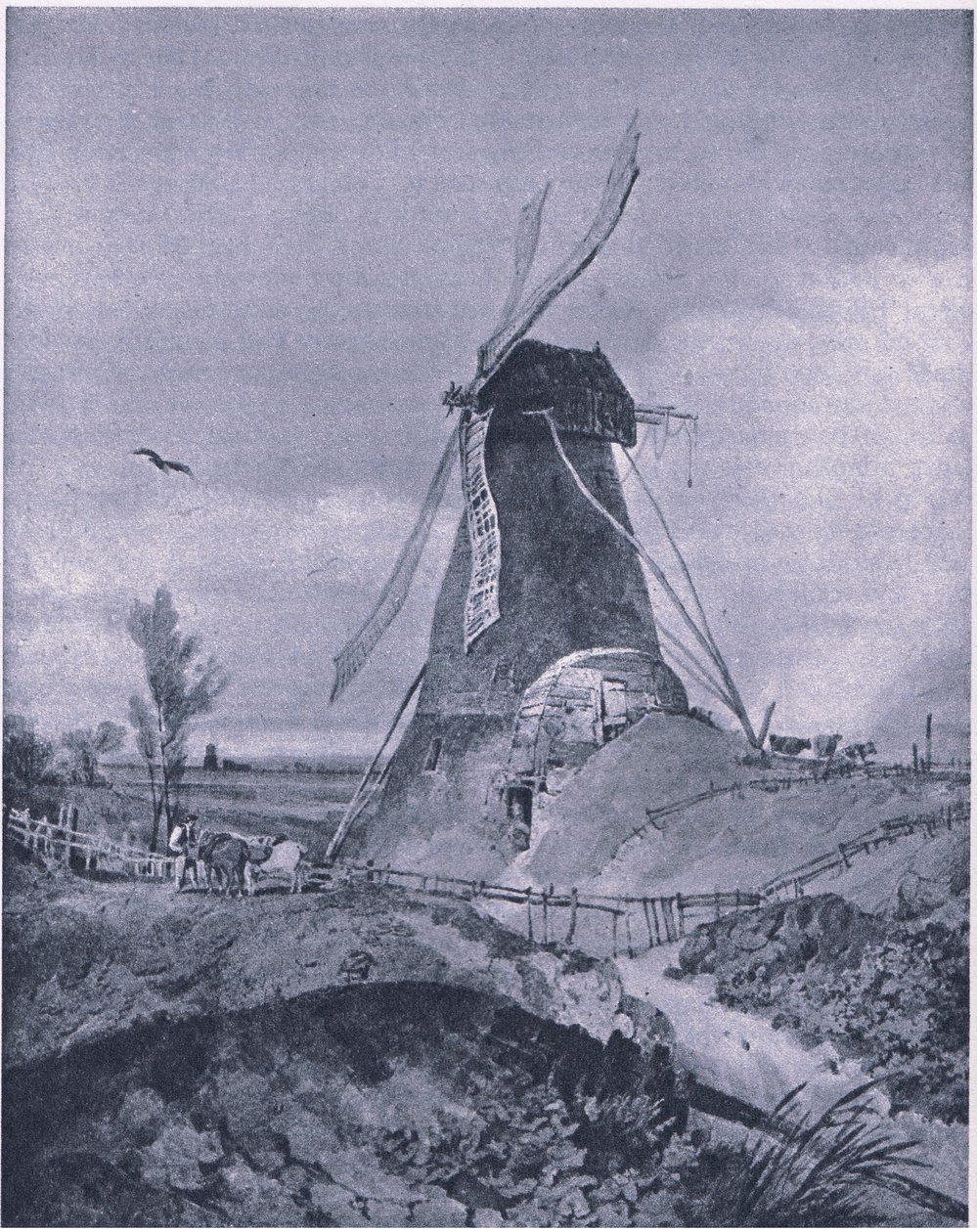 En väderkvarn i Lincolnshire (färg litho) av John Sell Cotman