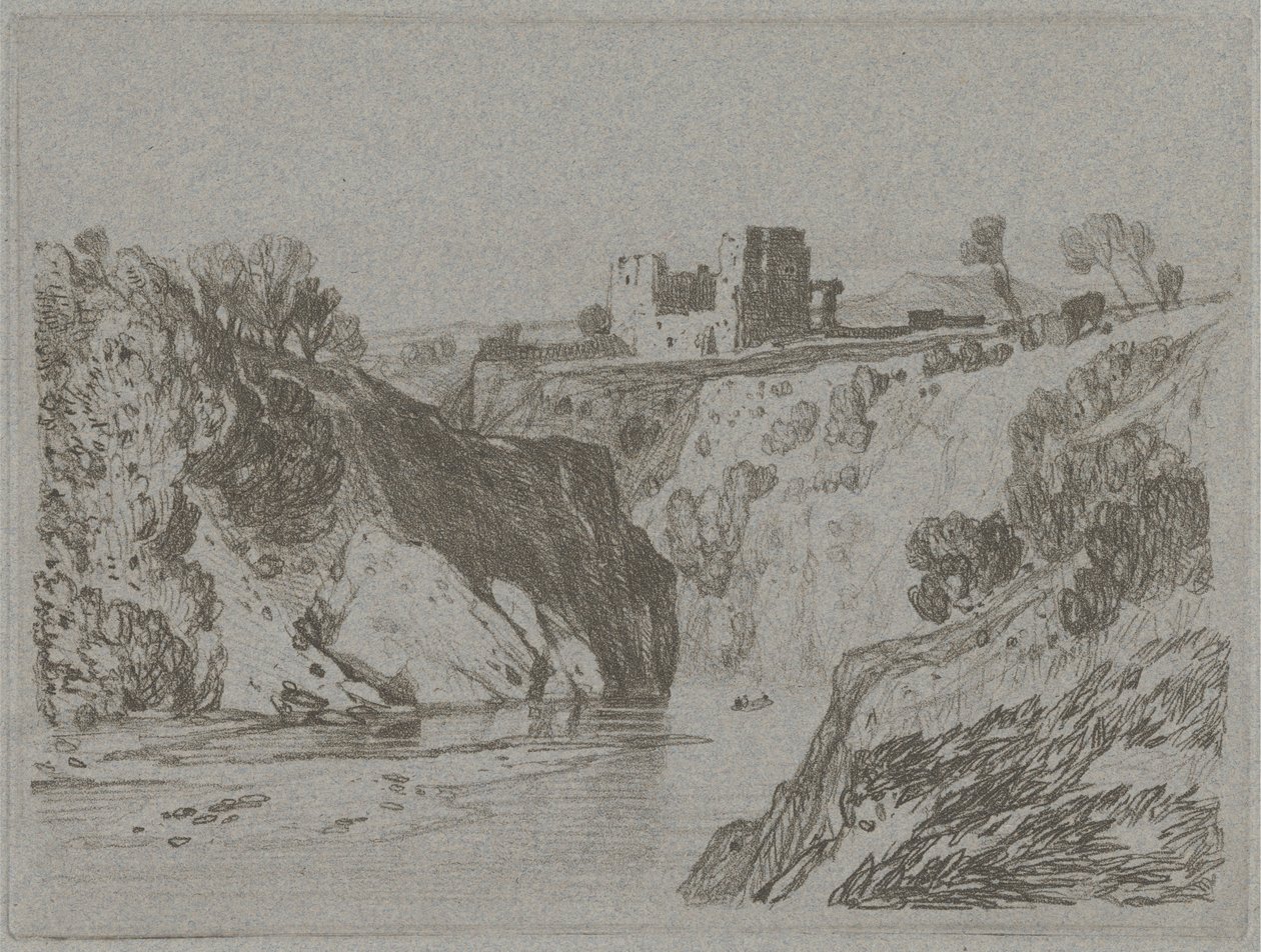 Slott ovanför en klippig ravin av John Sell Cotman