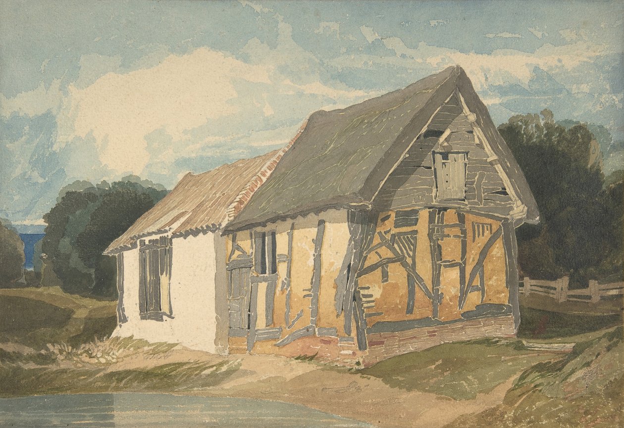 Gårdsbyggnad vid en damm, 1808-11. av John Sell Cotman