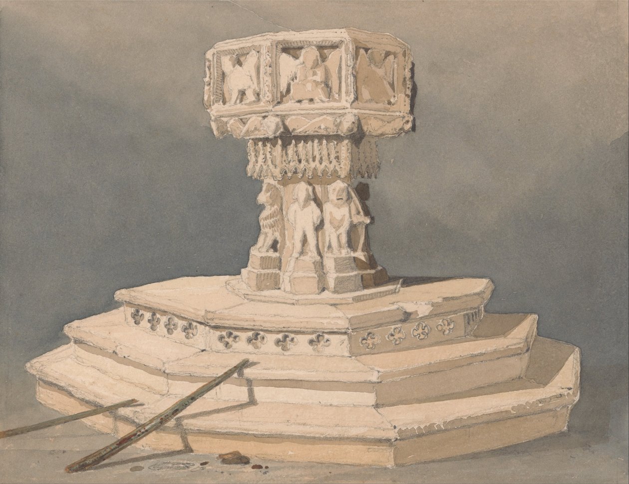 Dopfunten i Happisburghs kyrka, Norfolk av John Sell Cotman