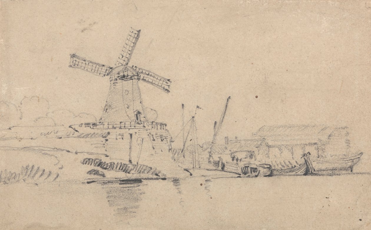 Flod och väderkvarn av John Sell Cotman