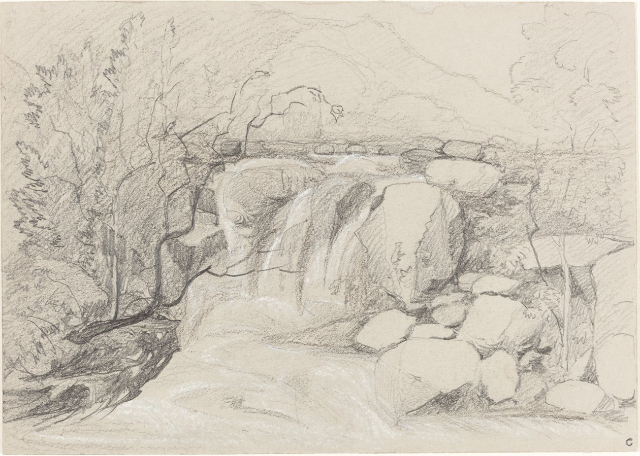 Vattenfall med stenar av John Sell Cotman