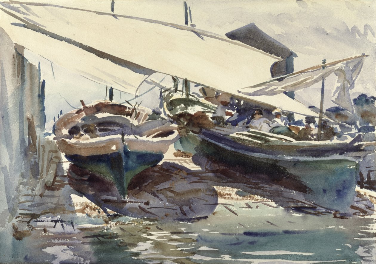 Båtar ritade (wc på papper) av John Singer Sargent