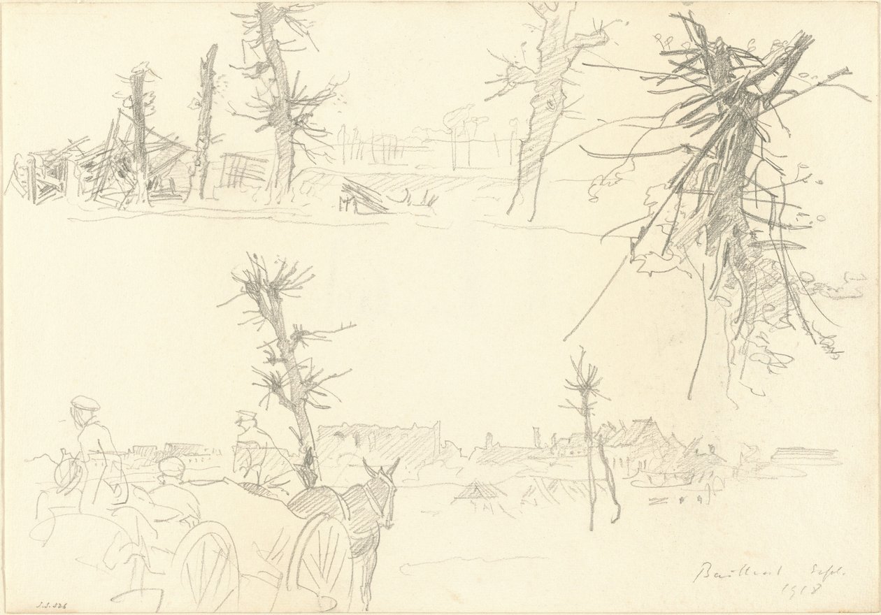 Soldater i ett ödelagt landskap [recto] av John Singer Sargent