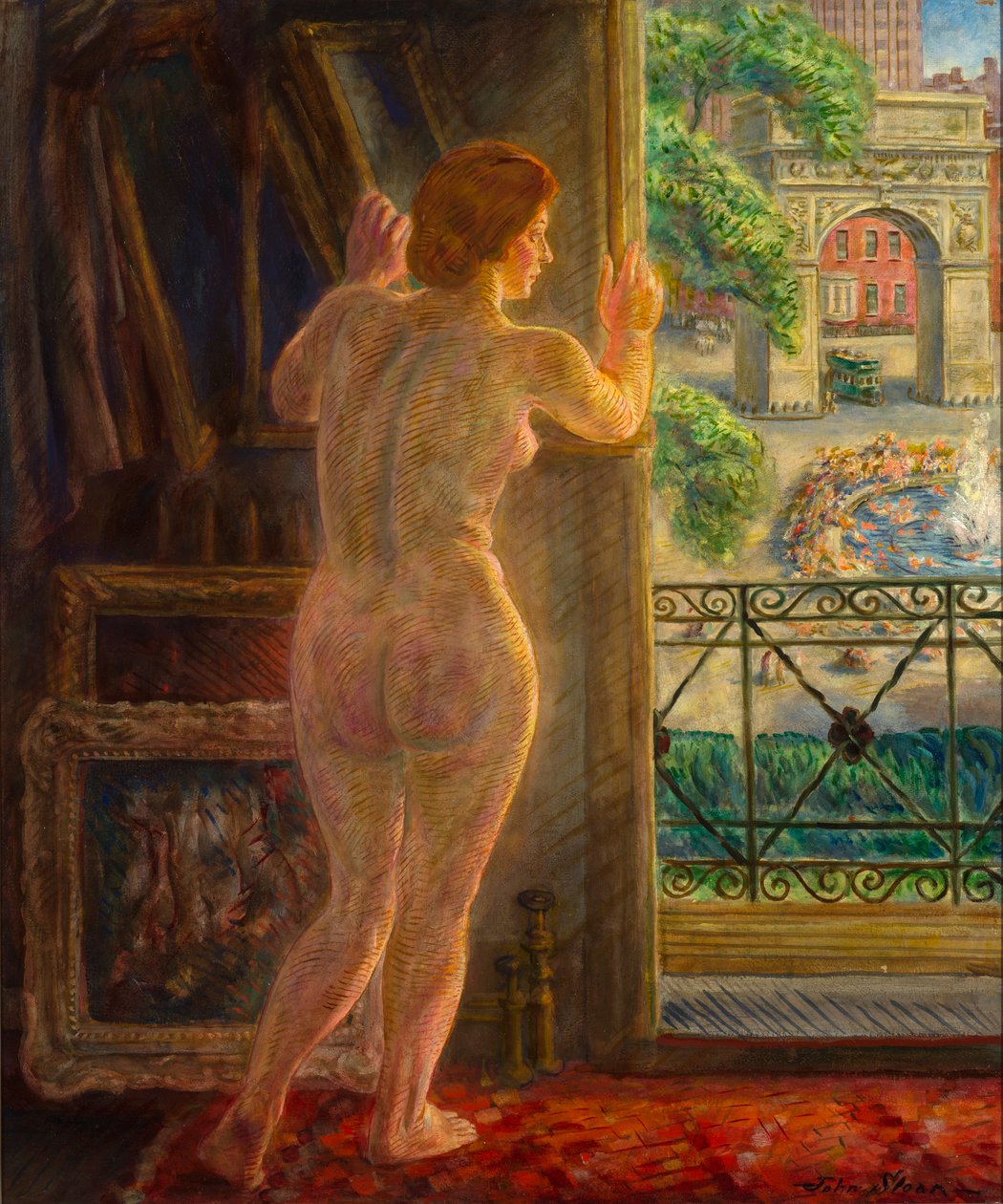 Tittar ut på Washington Square av John French Sloan