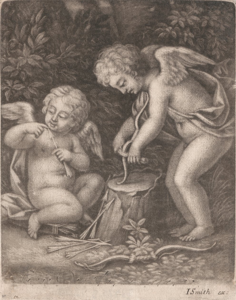 Cupids som provar en pilbåge av John Smith