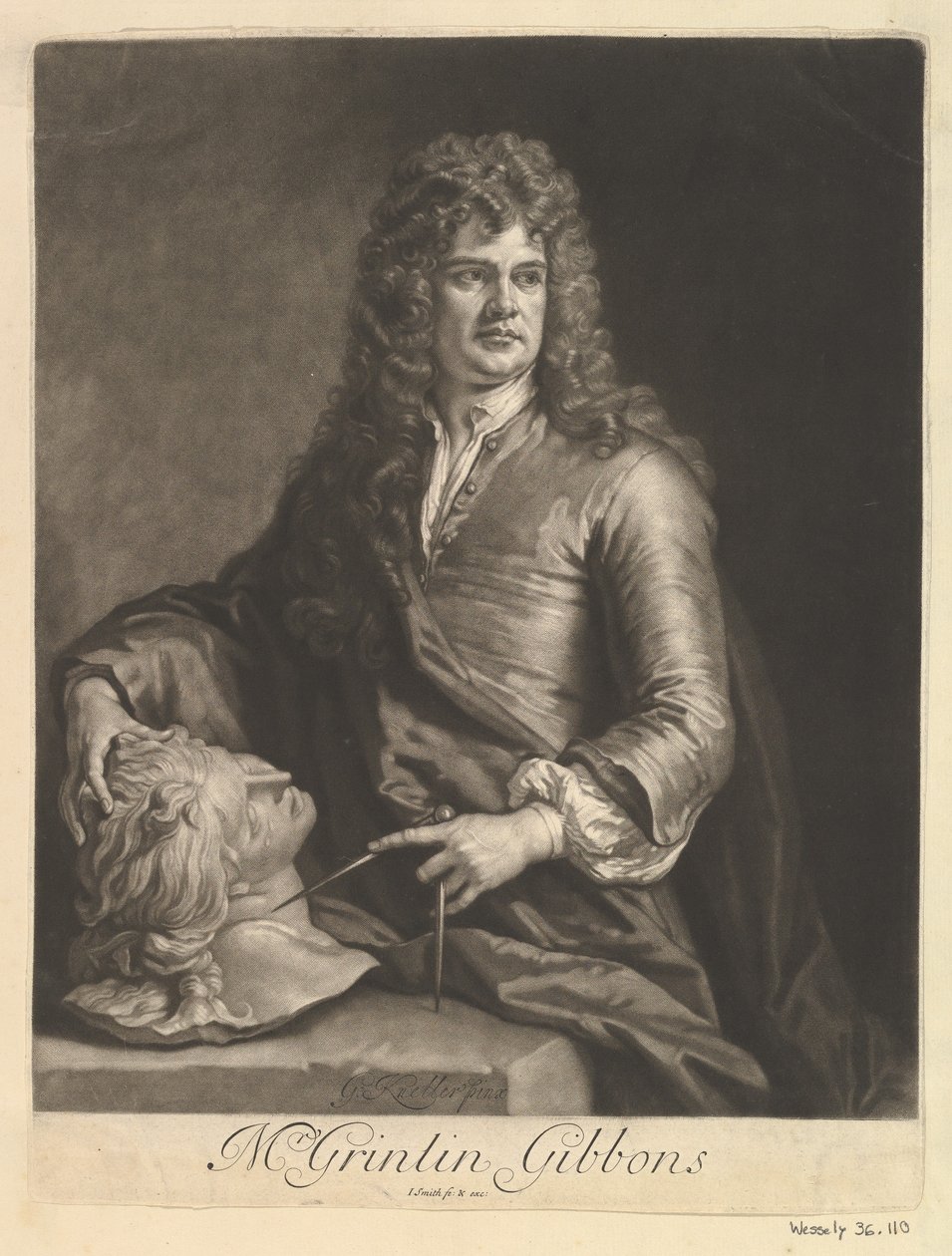 Porträtt av Grinling Gibbons, 1690. av John Smith 2
