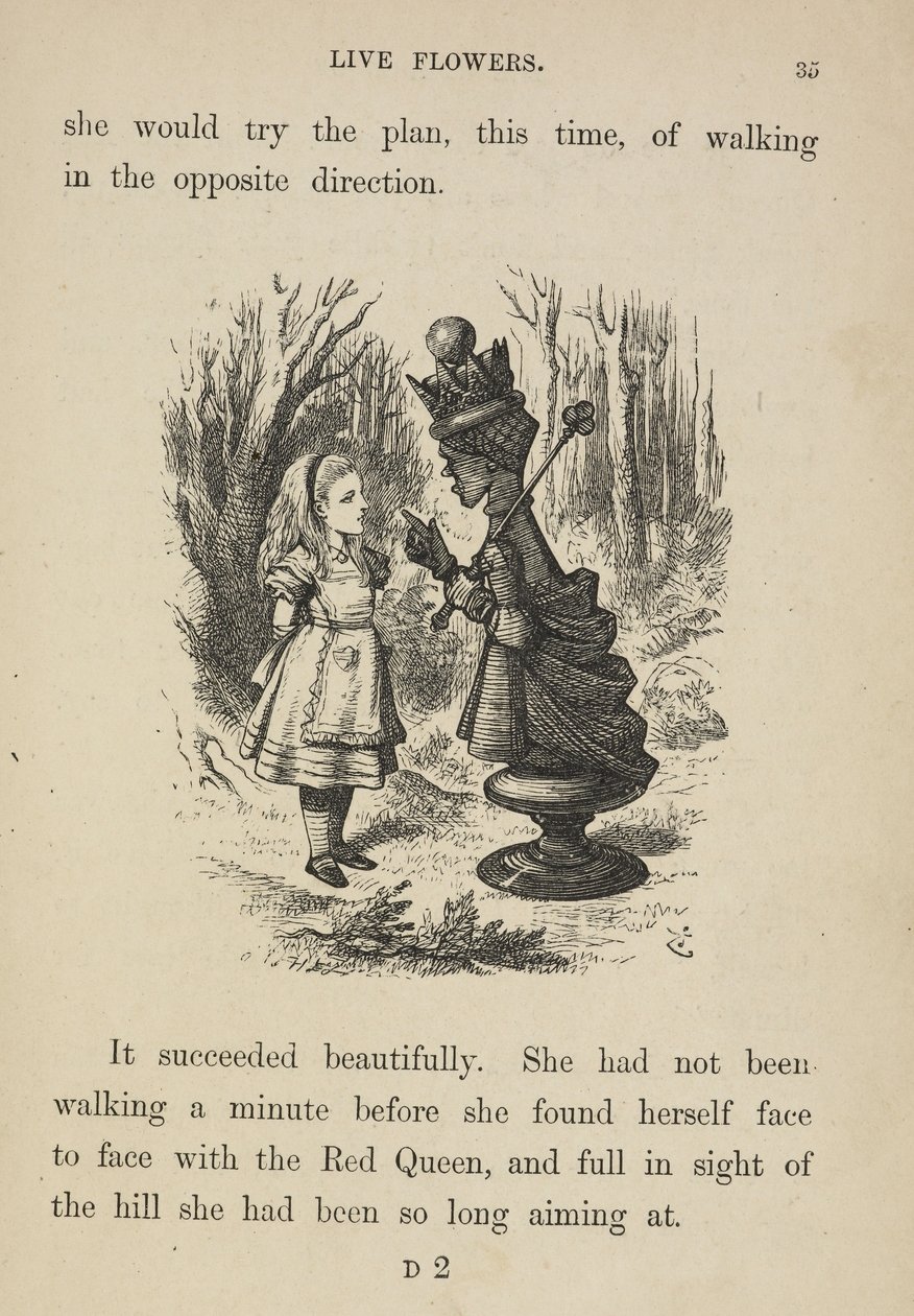 Alice vänder mot den röda drottningen. av John Tenniel