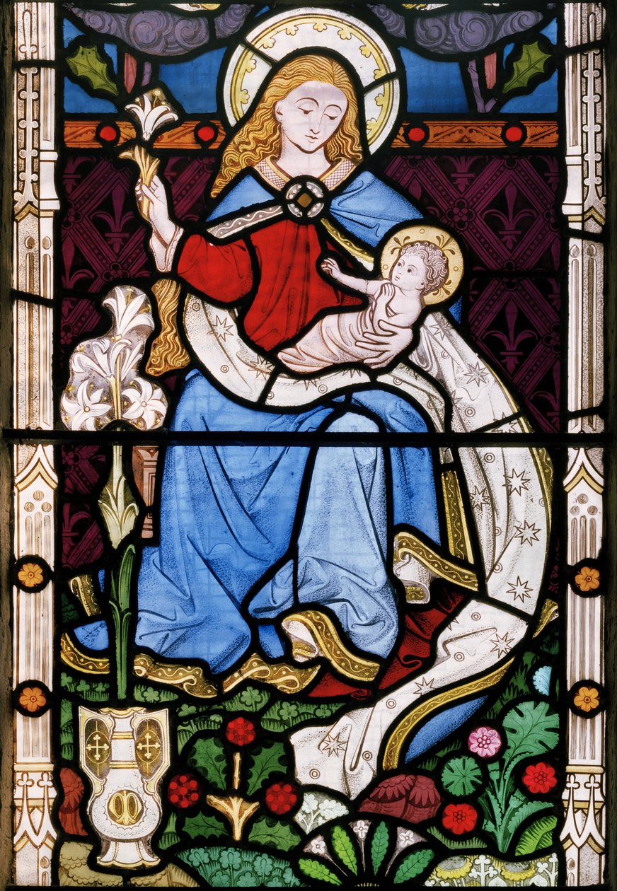 Madonna och barn, 1863 (målat glas) av John Thomas Grylls