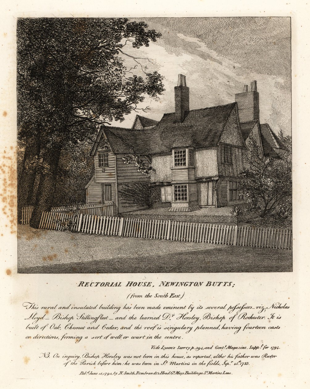 Rector House, Newington Butts av John Thomas Smith
