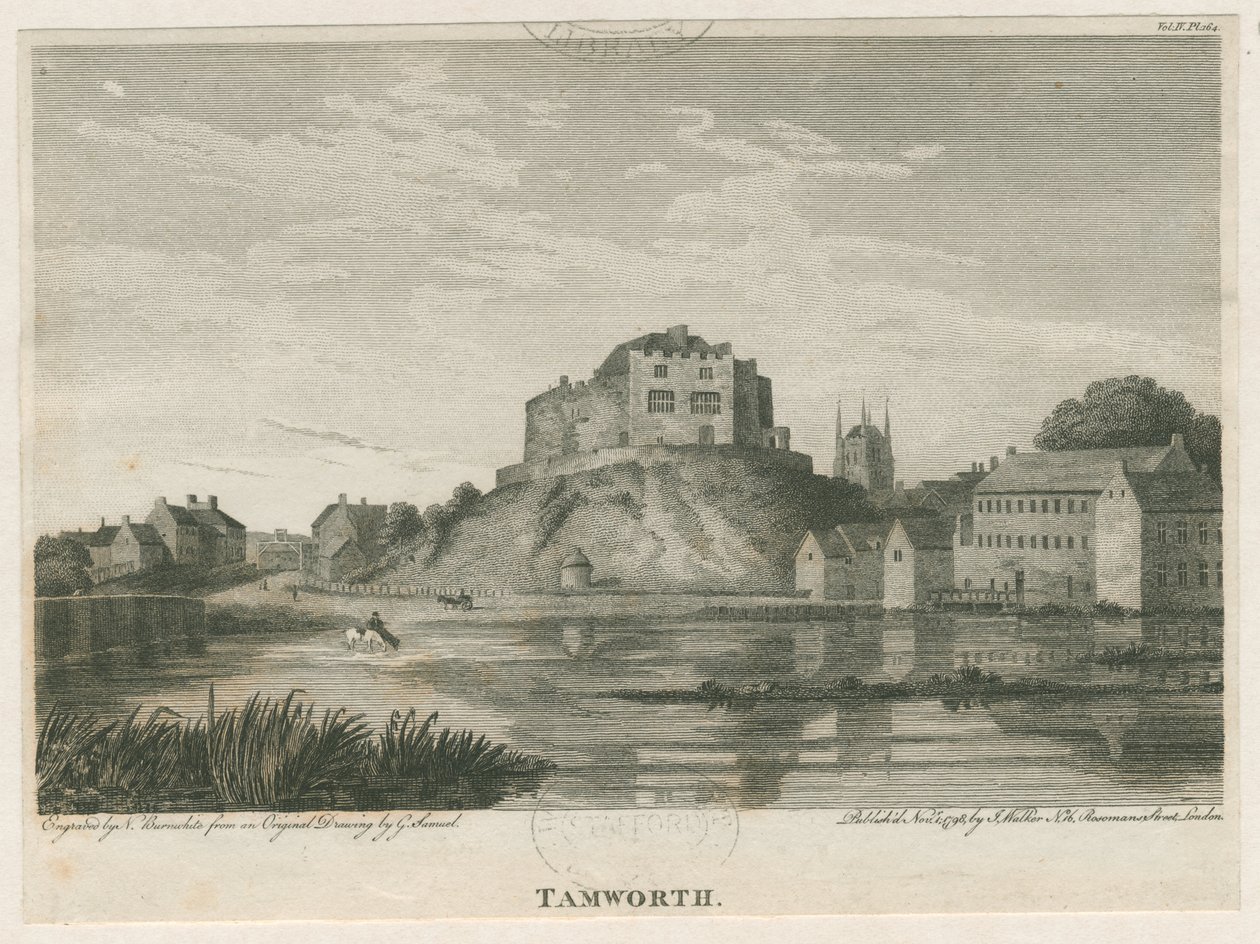 Tamworth Castle: gravyr, nd [c 1798] av John Walker