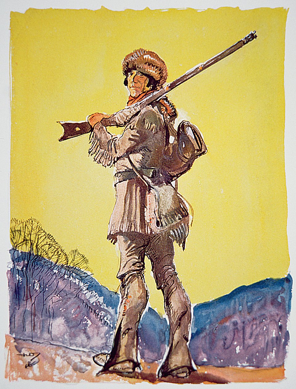Davy Crockett (litho i färg) av John William Jr. Thomason