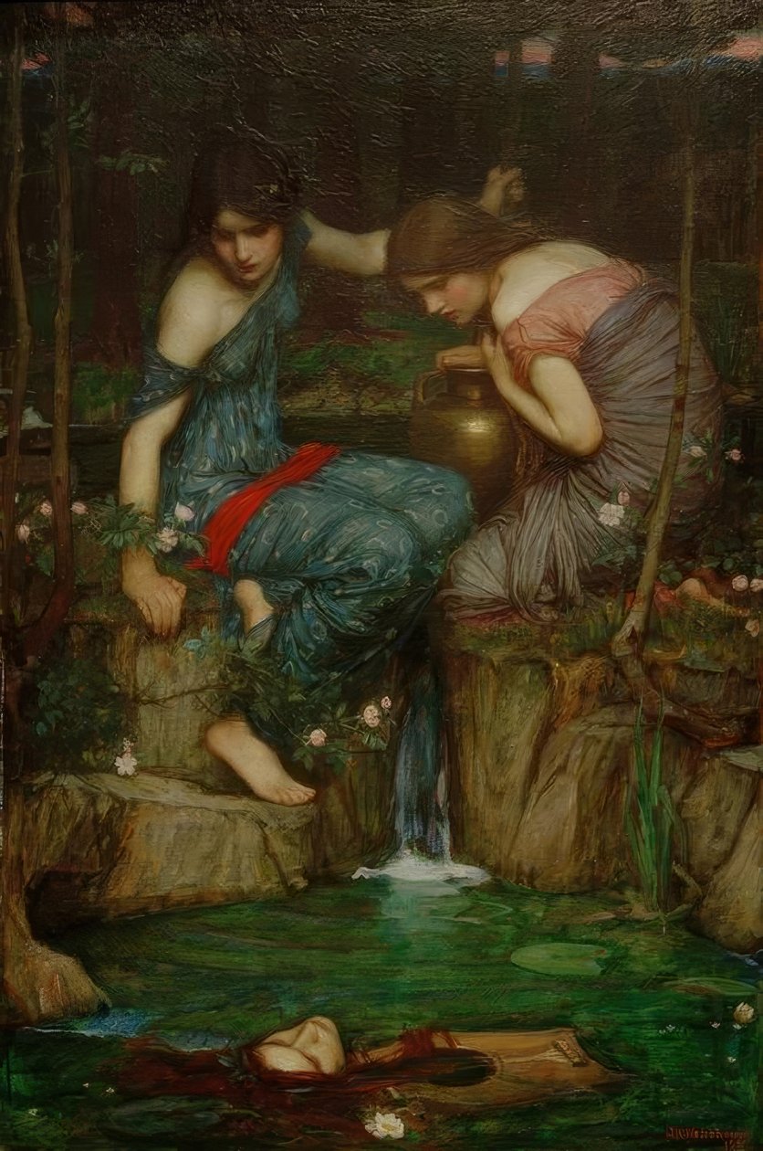 Nymferna hittar Orfeus huvud av John William Waterhouse