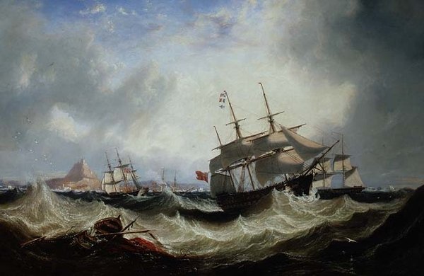 Frakt utanför Gibraltar i tung sjö av John Wilson Carmichael