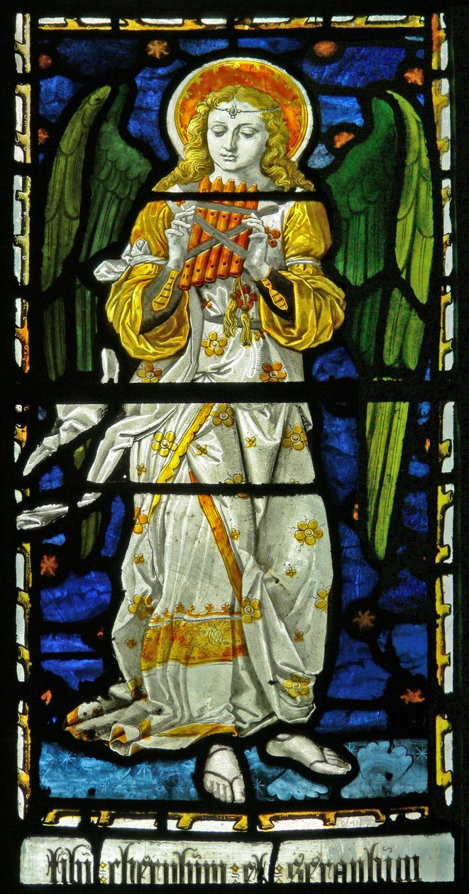 Musikalisk ängel, 1870 (målat glas) av John and Grylls Burlison