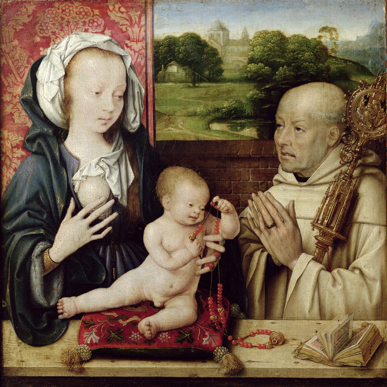 Jungfrun och barnet dyrkas av St. Bernard av Joos van Cleve