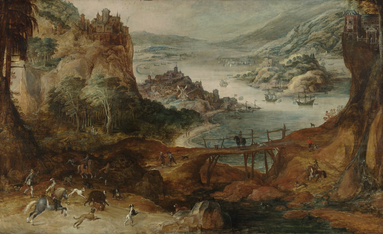 Flodlandskap med vildjakt av Joos de Momper (II)
