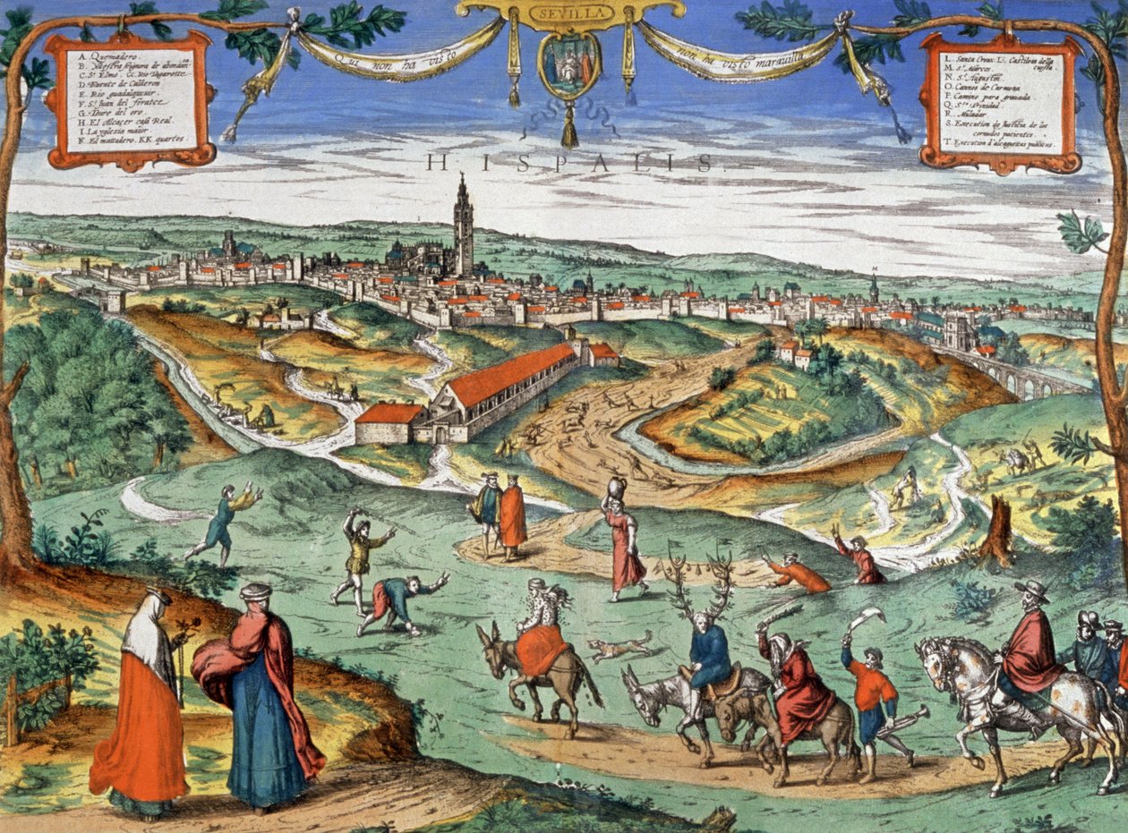 Vy över Sevilla, ca 1550 (gravyr) av Joris Hoefnagel