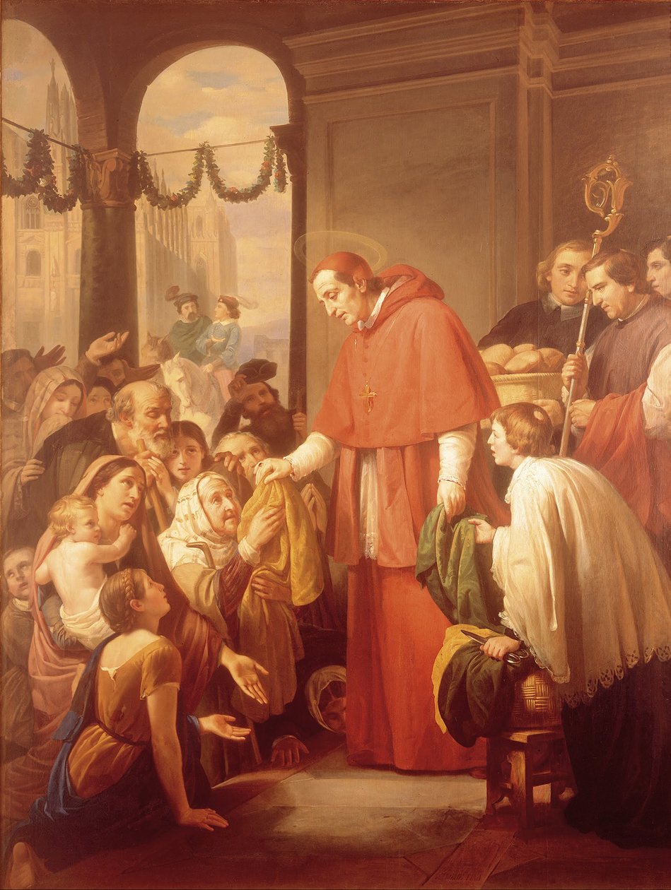 Saint Charles Borromeo delar ut allmosa till folket av José Salomé Pina