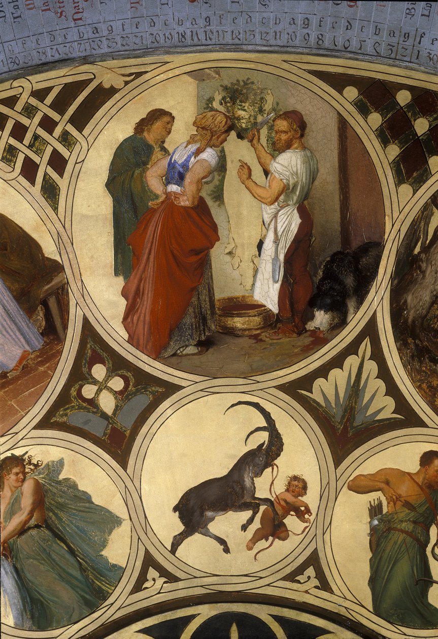 Prags astronomiska urs kalenderplatta – december, 1865-66 (olja på kopparplåt) av Josef Mánes
