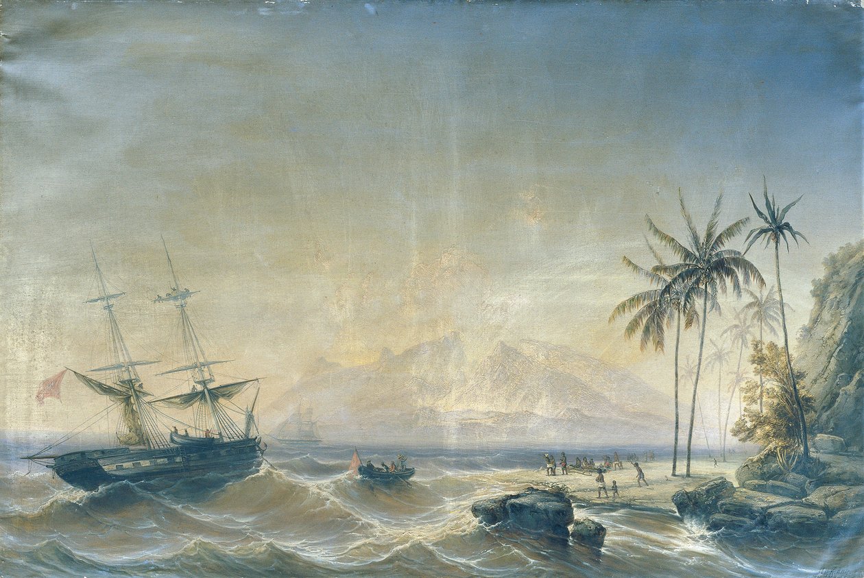 Krigsfartyg utanför Sydhavsöarna av Josef Carl Berthold Püttner