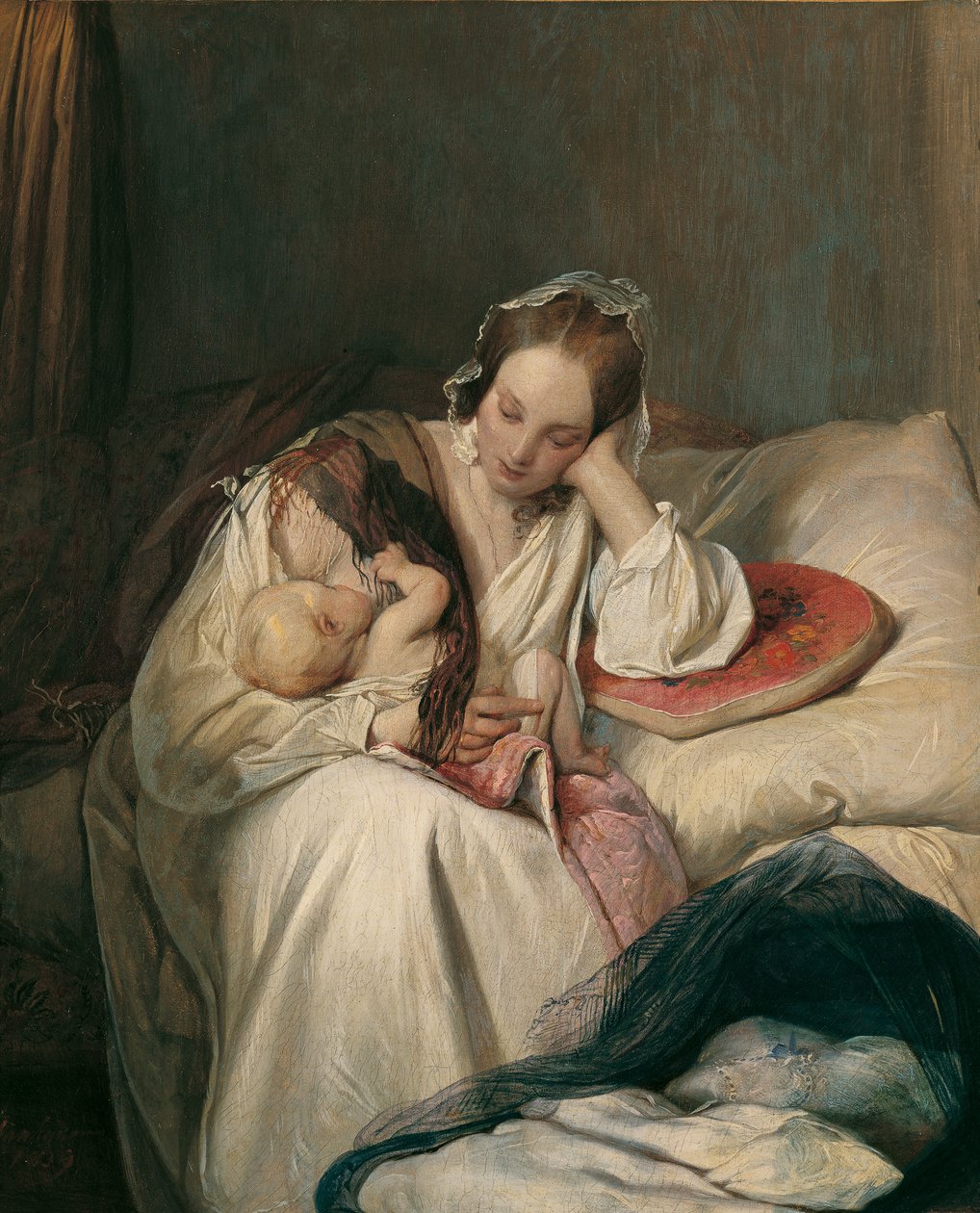 Moderkärlek (Konstnärens fru med barn) av Josef Danhauser