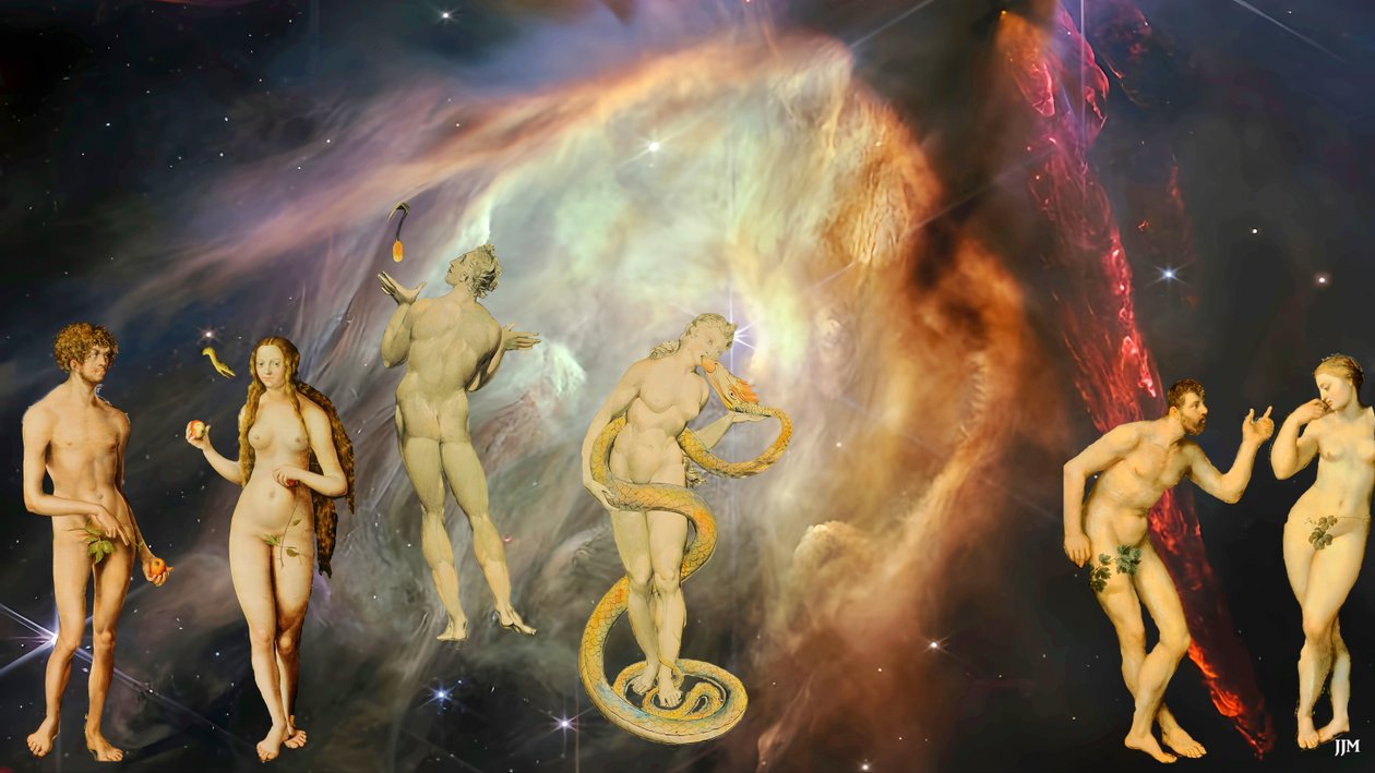 JJM-återskapa: Blake-Cranach-Rubens_The Temptation+JWST av Josef Johann Michel