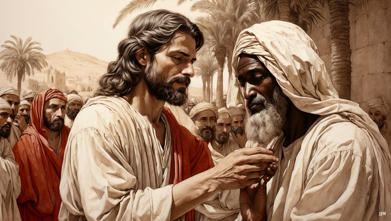 Jesus helar den blinde tiggaren_01 av Josef Johann Michel