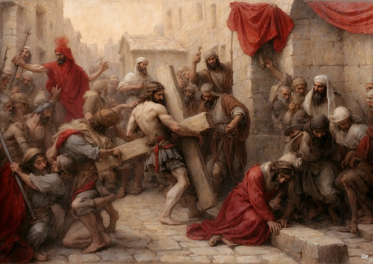 Jesus_bär korset genom Jerusalem _02 av Josef Johann Michel