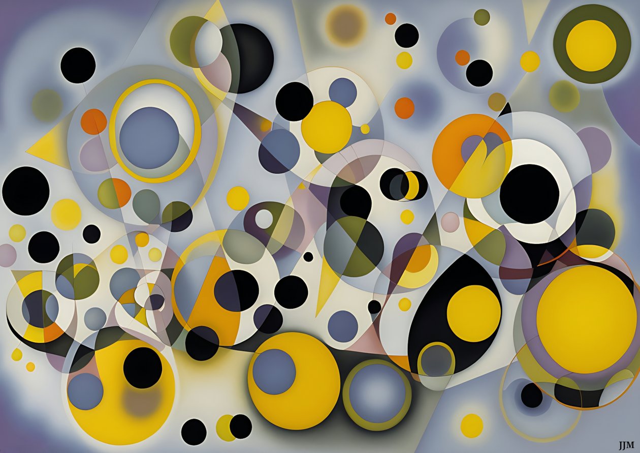 abstrakt: silver-gula_cirklar 1 av Josef Johann Michel