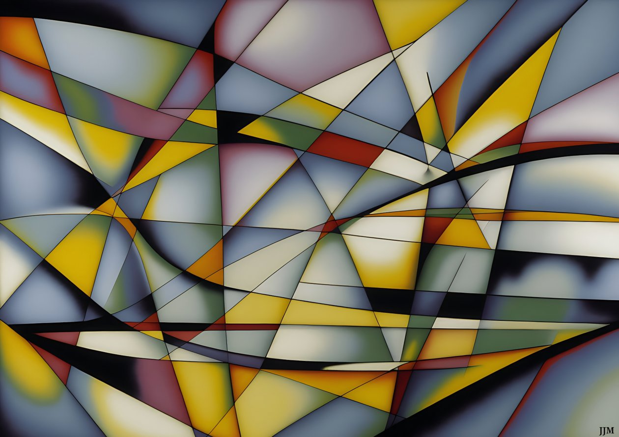 abstrakt: silver-gula_kurvor+trianglar 1 av Josef Johann Michel