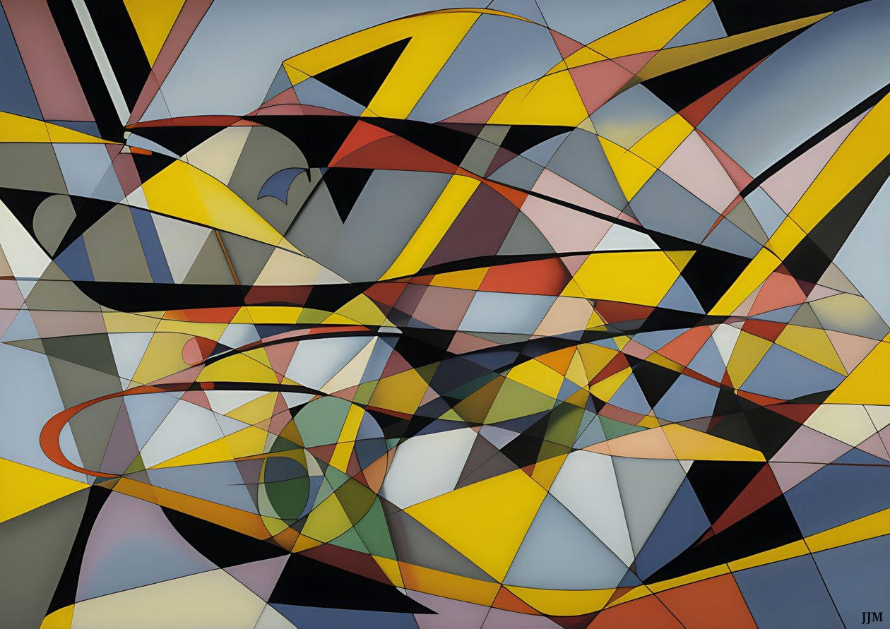 abstrakt: silver-gula_kurvor+trianglar 2 av Josef Johann Michel