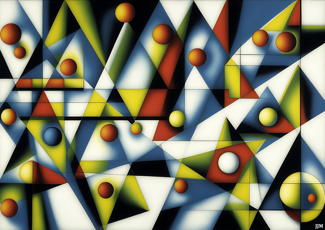 abstrakt: sfärer+trianglar 3 av Josef Johann Michel