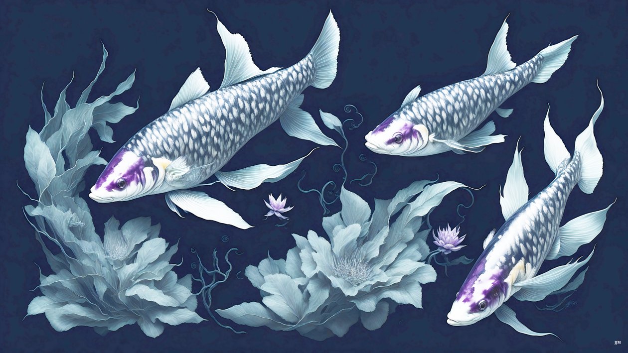 bläckmålning: Koi-Karpfish_amethyst_02 av Josef Johann Michel