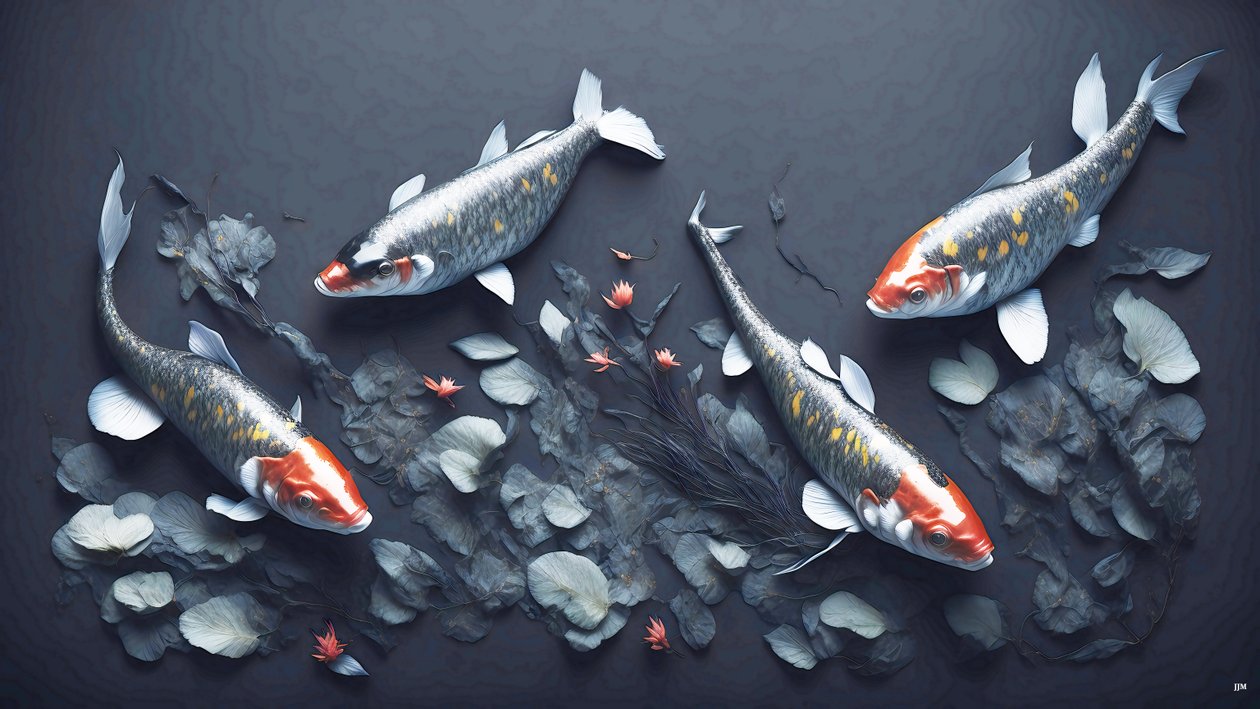 Tuschmålning: Koi-Karpfisk_röd_01 av Josef Johann Michel