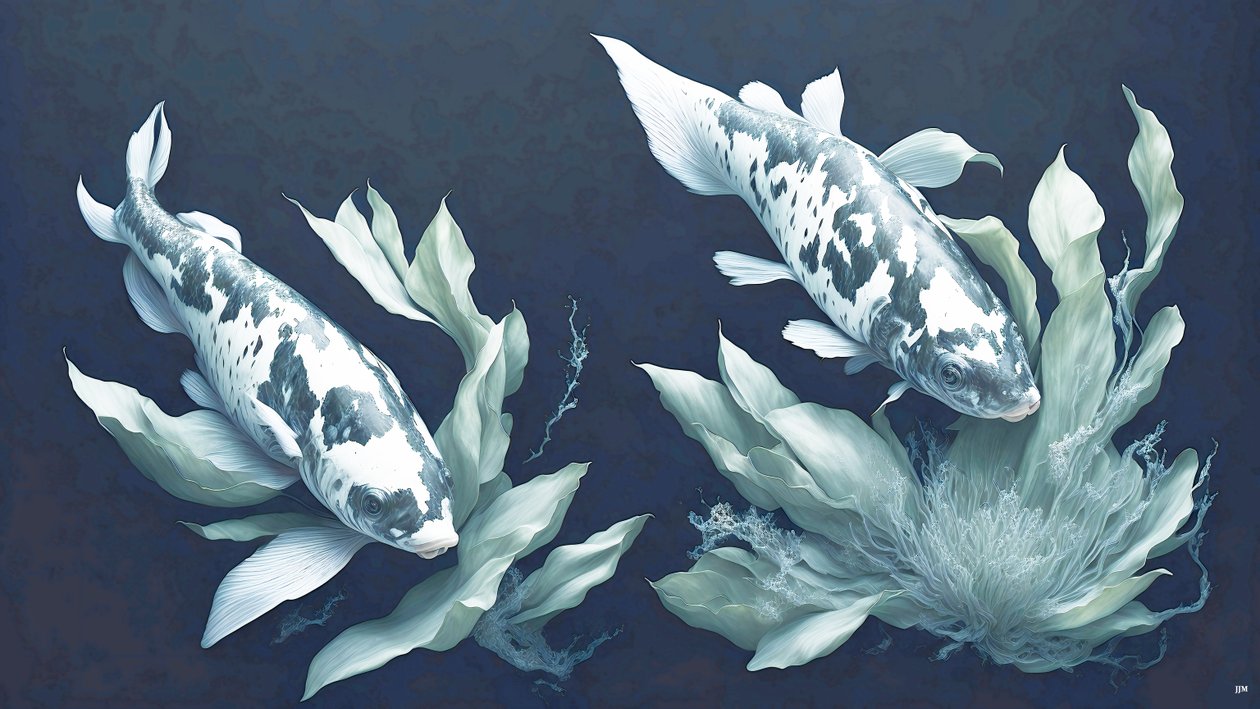 bläckmålning: Koi-Karpfish_white marble_01 av Josef Johann Michel